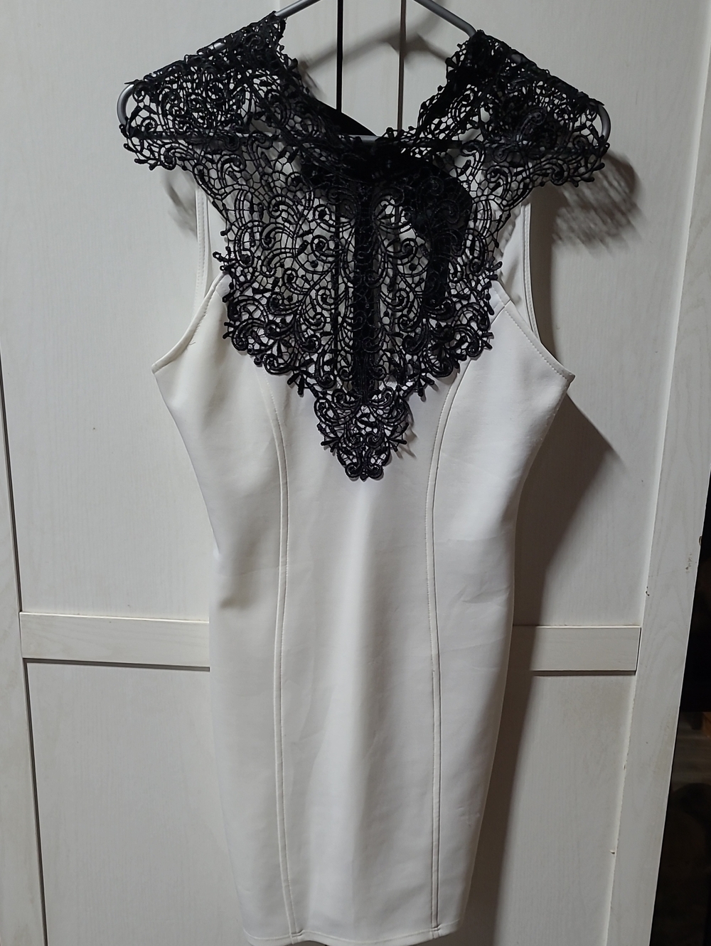 Arden B. Elegant White Mini Dress with Black Lace Yoke NWOT Size S